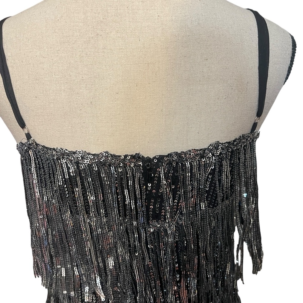 Day + Moon‎ Silver Sequin Layer Fringe Flapper Costume Party Dress Women's Small - Picture 8 of 15